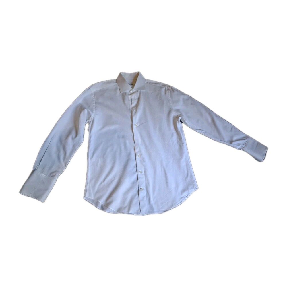 Armani Collezioni Men Dress Shirt Button Up  White  Cuff Long Sleeve Sz 38 15R